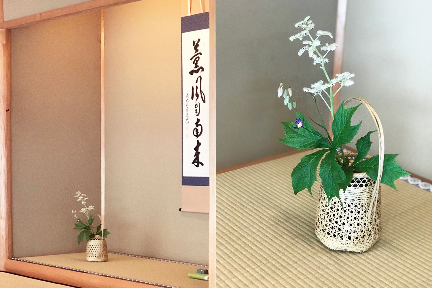 和室の掛け軸、生け花